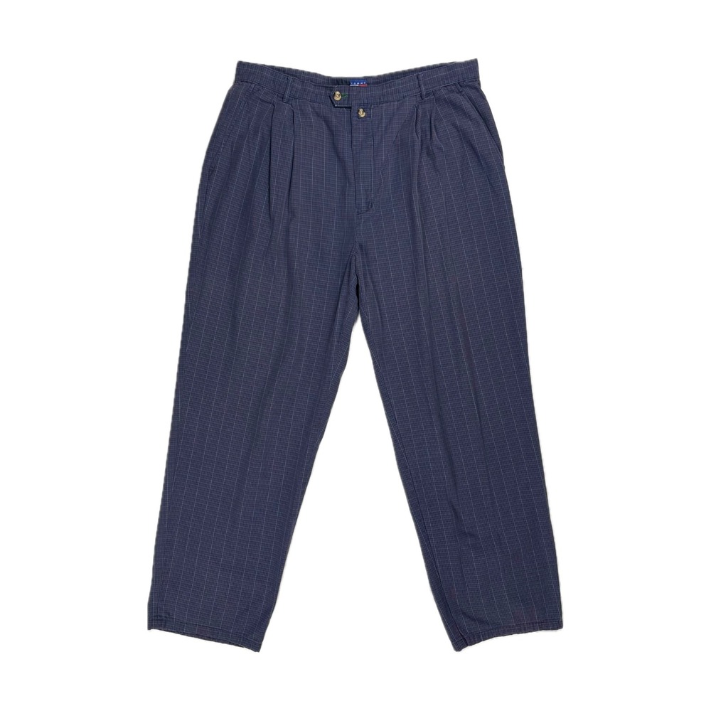 Vintage 90s Tommy Hilfiger blue plaid pleated trouser pants mens W36 I30